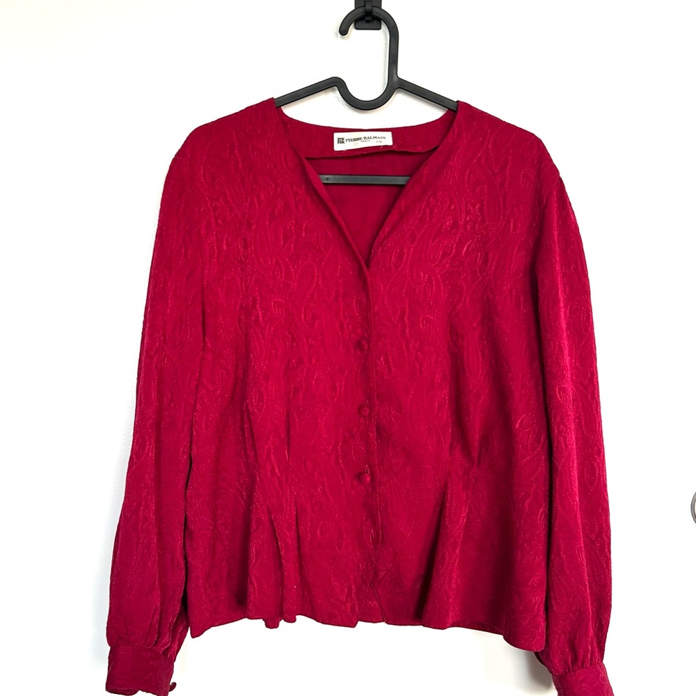 Pierre Balmain Scarlet Button-Up Blouse